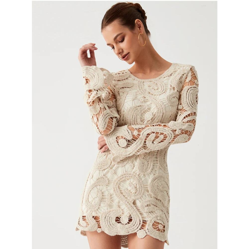 Commense Crochet Paisley Long Sleeve Short Dress Size Med